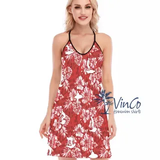 Surfing Beach Dress For Women | Red Hawaiian Shirt For Girls