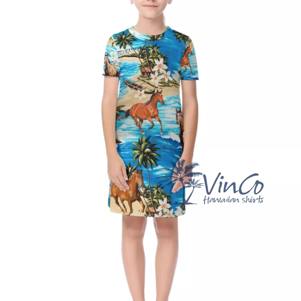 Horse Beach Hawaii Shirt And Shorts For Kids