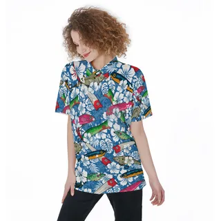 Best Fishing Blue Hawaiian Shirt For Women