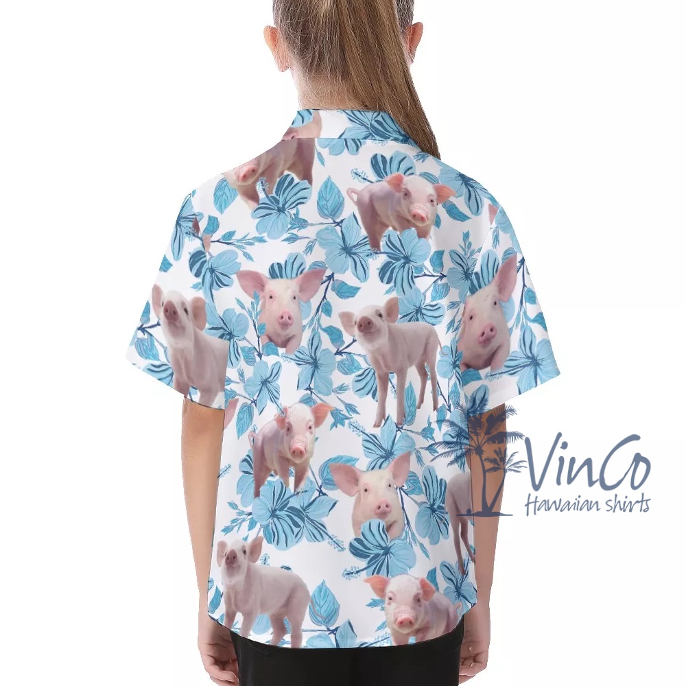 Cute Pig Hawaiian Shirt And Shorts For Kids