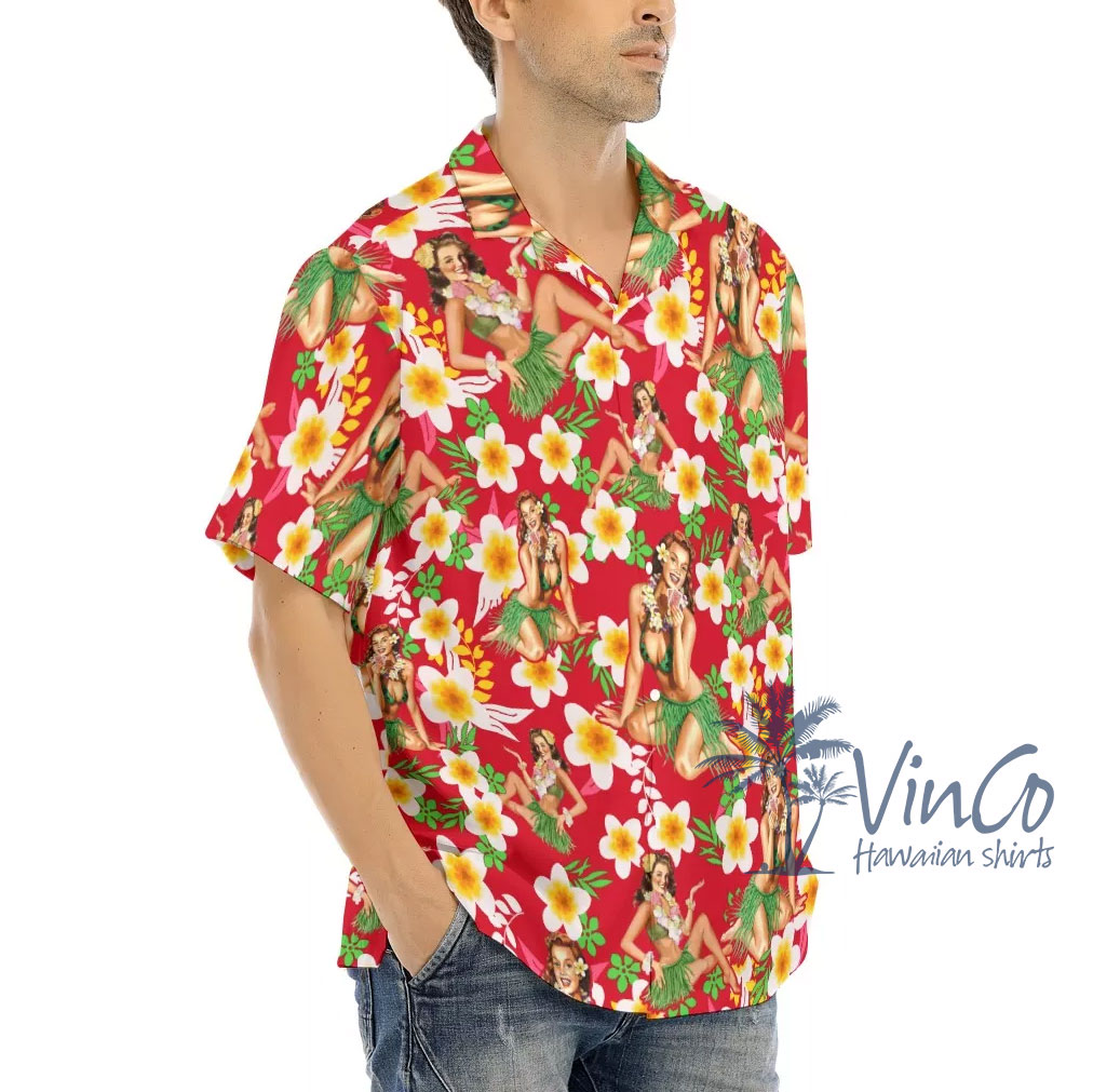 Sexy Hawaii Girl Floral Aloha Shirt And Shorts For Men