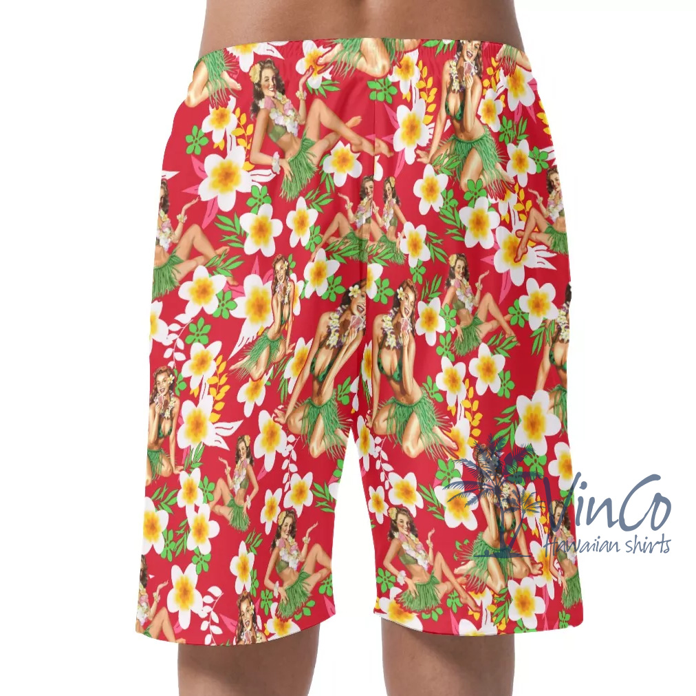 Sexy Hawaii Girl Floral Aloha Shirt And Shorts For Men