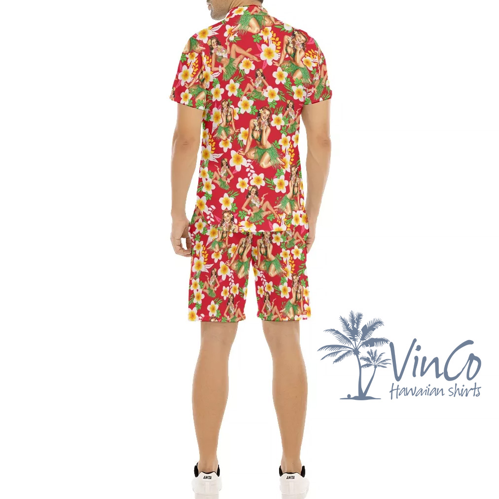 Sexy Hawaii Girl Floral Aloha Shirt And Shorts For Men