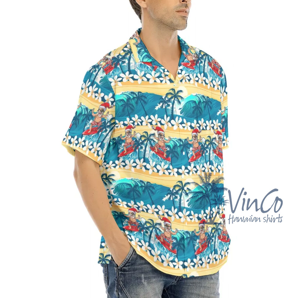 Floral Santa Clause Summer Blue Hawaiian Shirt