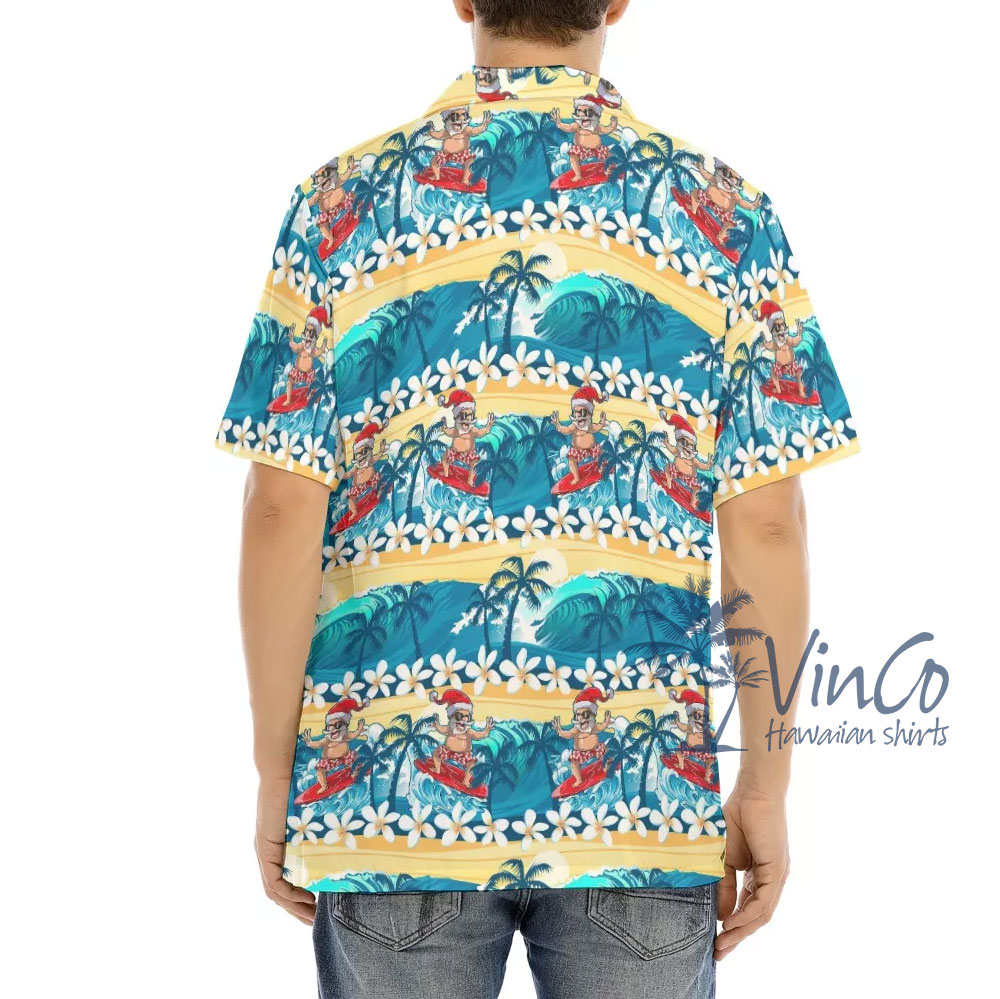 Floral Santa Clause Summer Blue Hawaiian Shirt