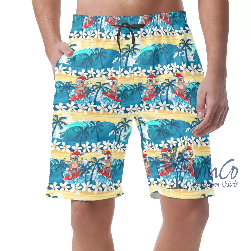 Floral Santa Clause Summer Blue Hawaiian Shirt - variant image 1