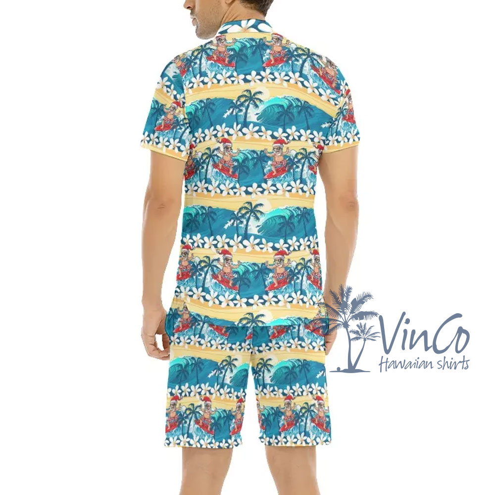 Floral Santa Clause Summer Blue Hawaiian Shirt