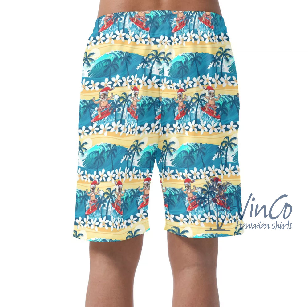 Floral Santa Clause Summer Blue Hawaiian Shirt