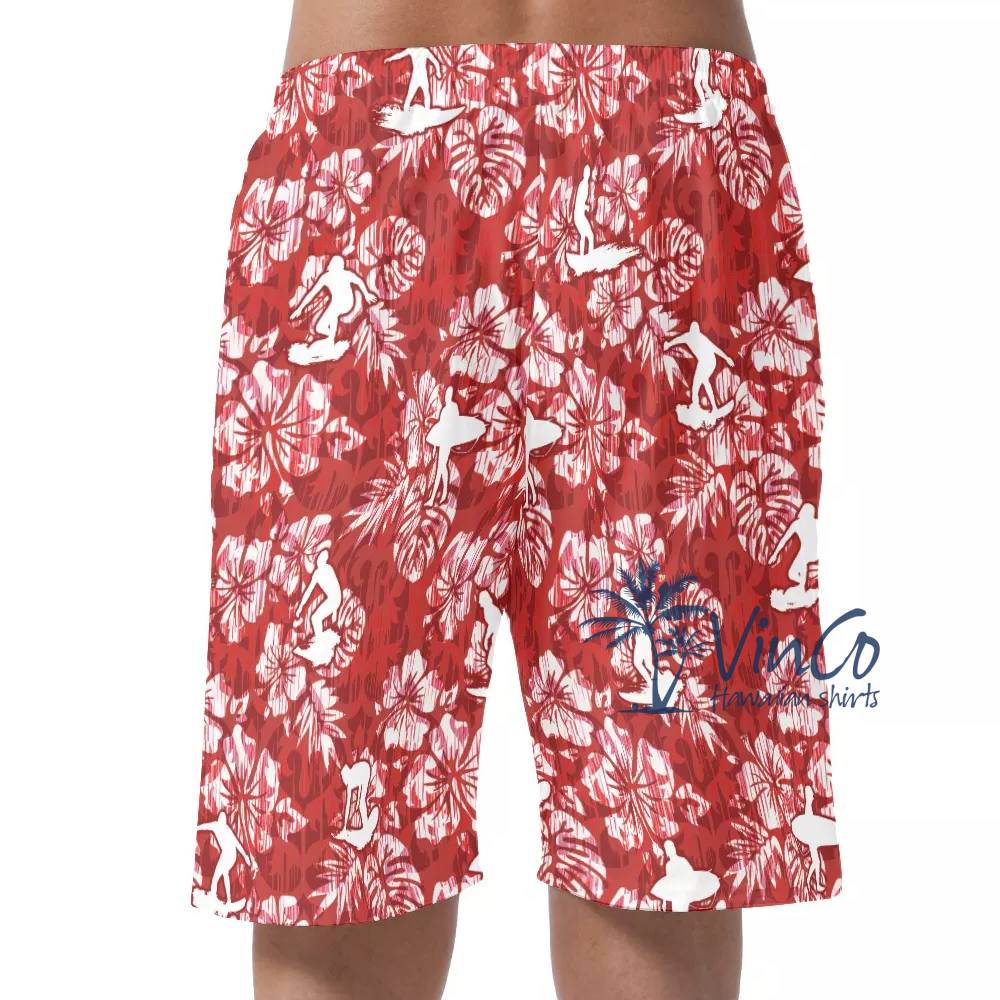 Red Surfing Aloha Shirt Set For Men