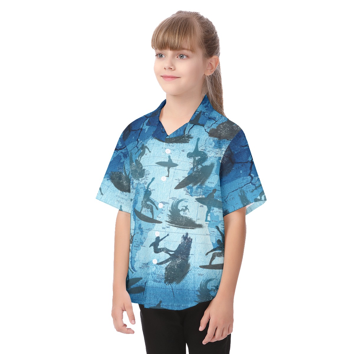 Cool Surfing Map Blue Hawaiian Shirt For Kids