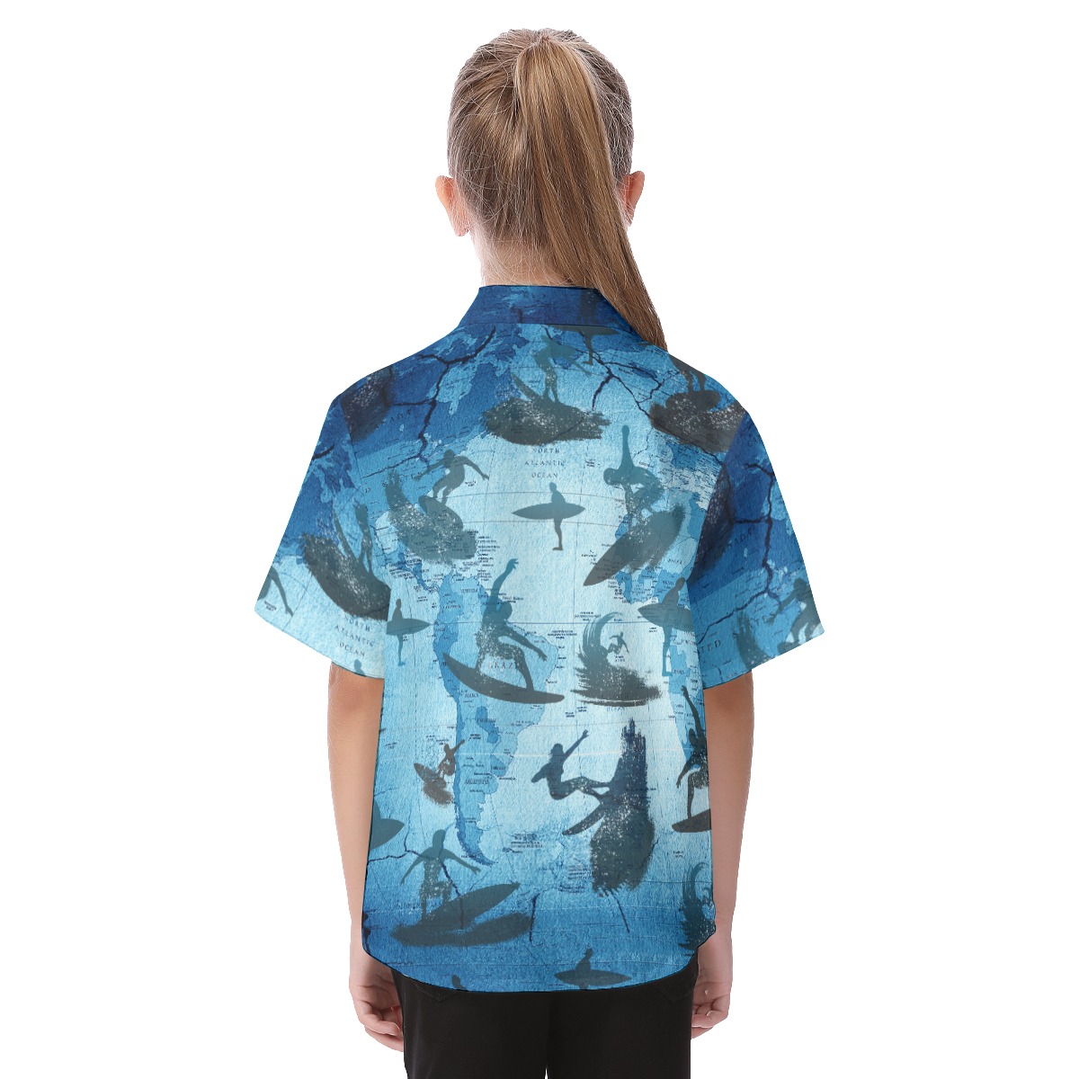 Cool Surfing Map Blue Hawaiian Shirt For Kids
