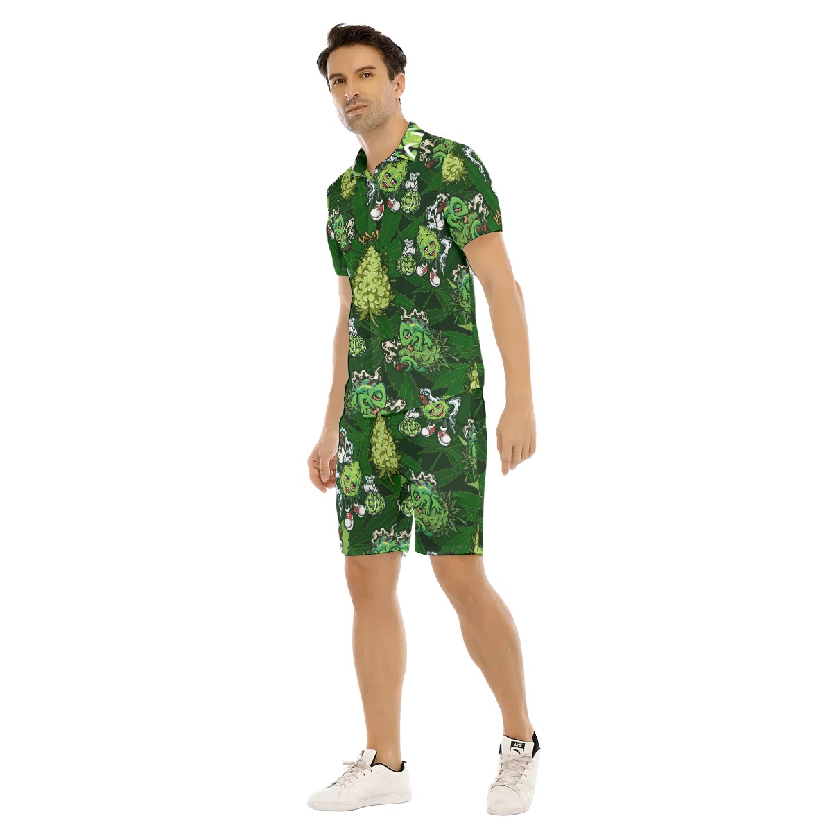 Green Weed Hawaii Shirt Set For Men