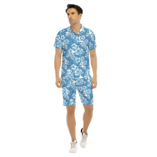Blue Surfing Hawaii Shirt Set For Men