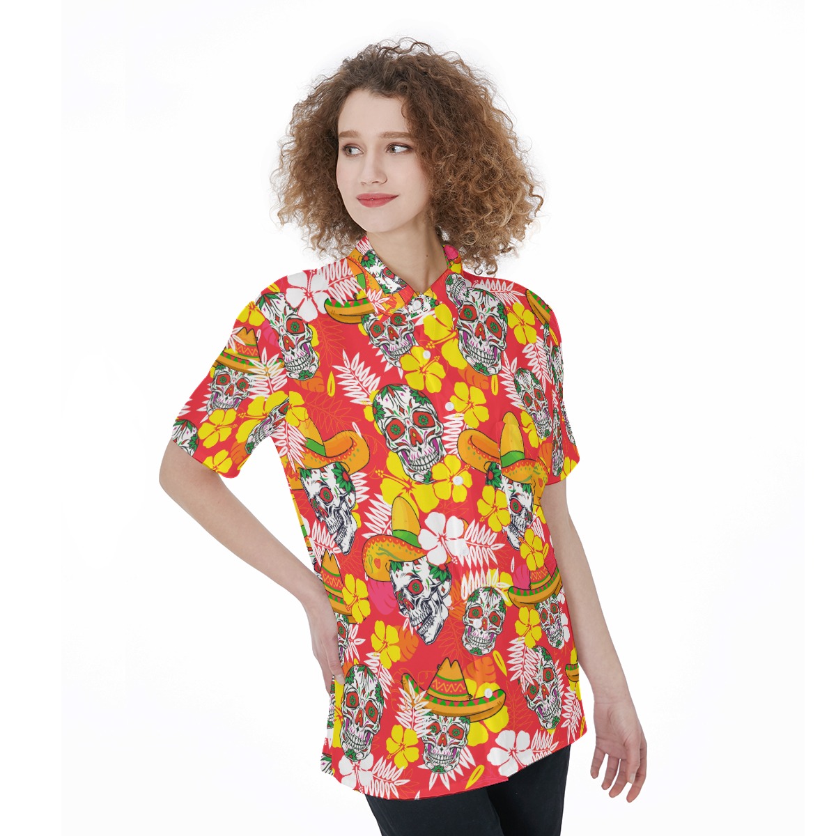 Funny Skull Red Hawaiian Attire For Women