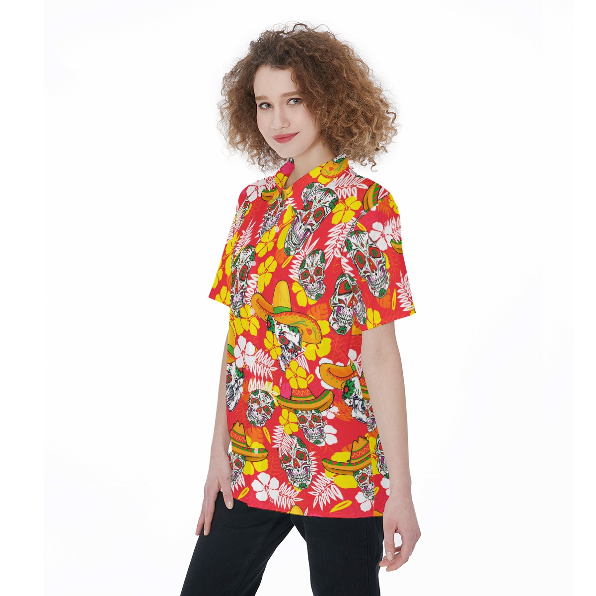 Funny Skull Red Hawaiian Attire For Women