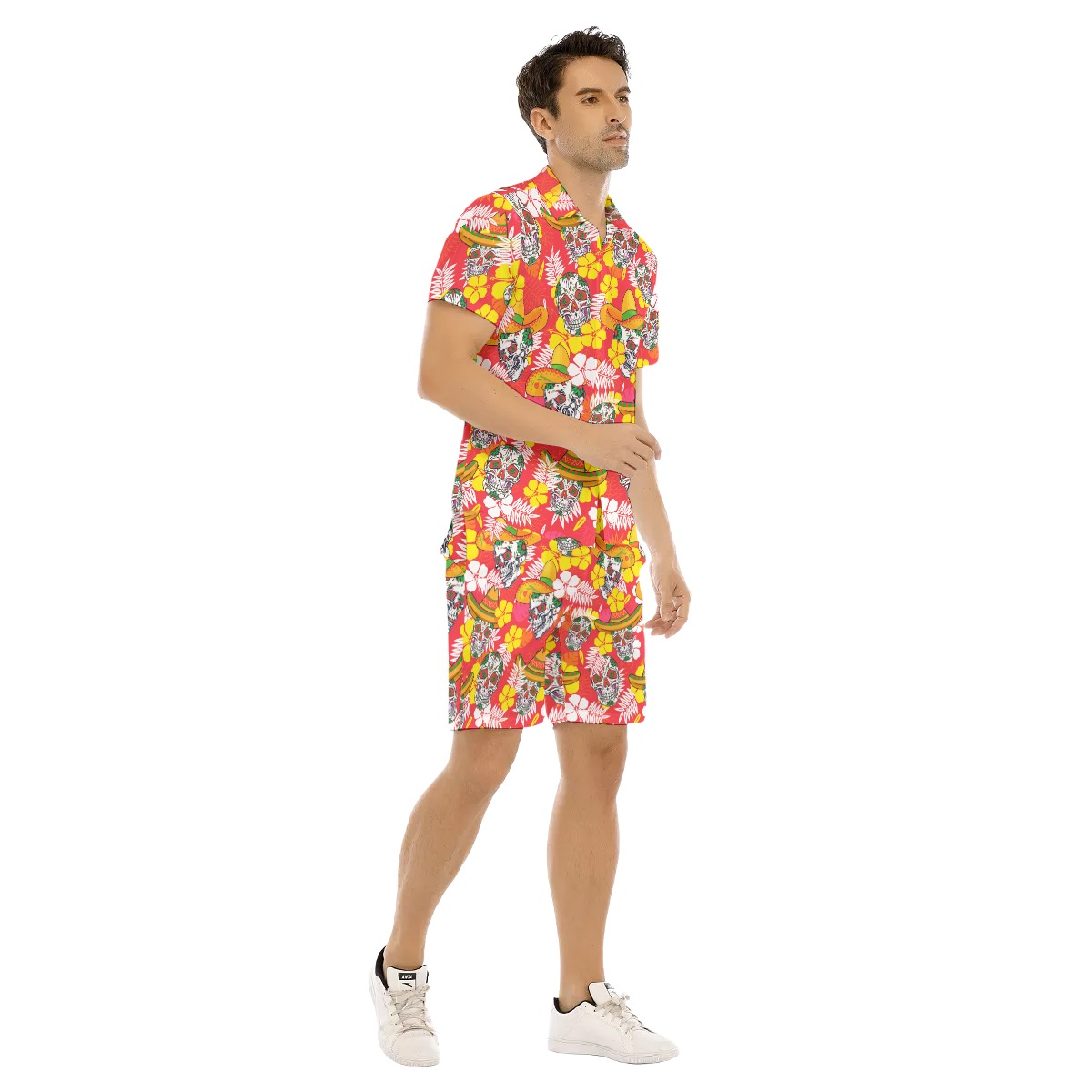 Skull Floral Tropical Hawaiian Shirt And Shorts For Men