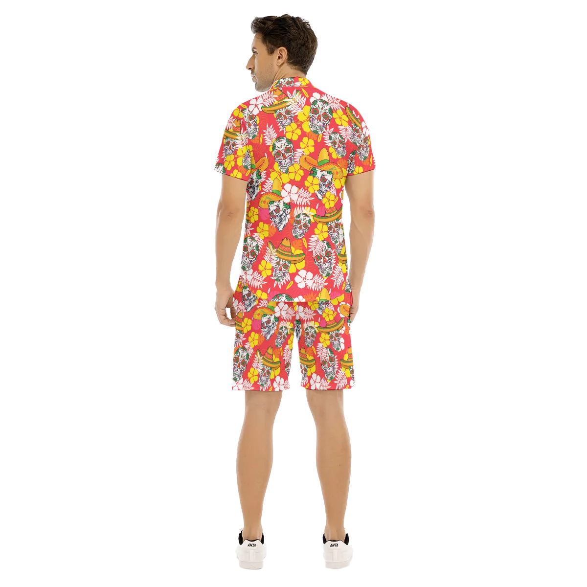 Skull Floral Tropical Hawaiian Shirt And Shorts For Men
