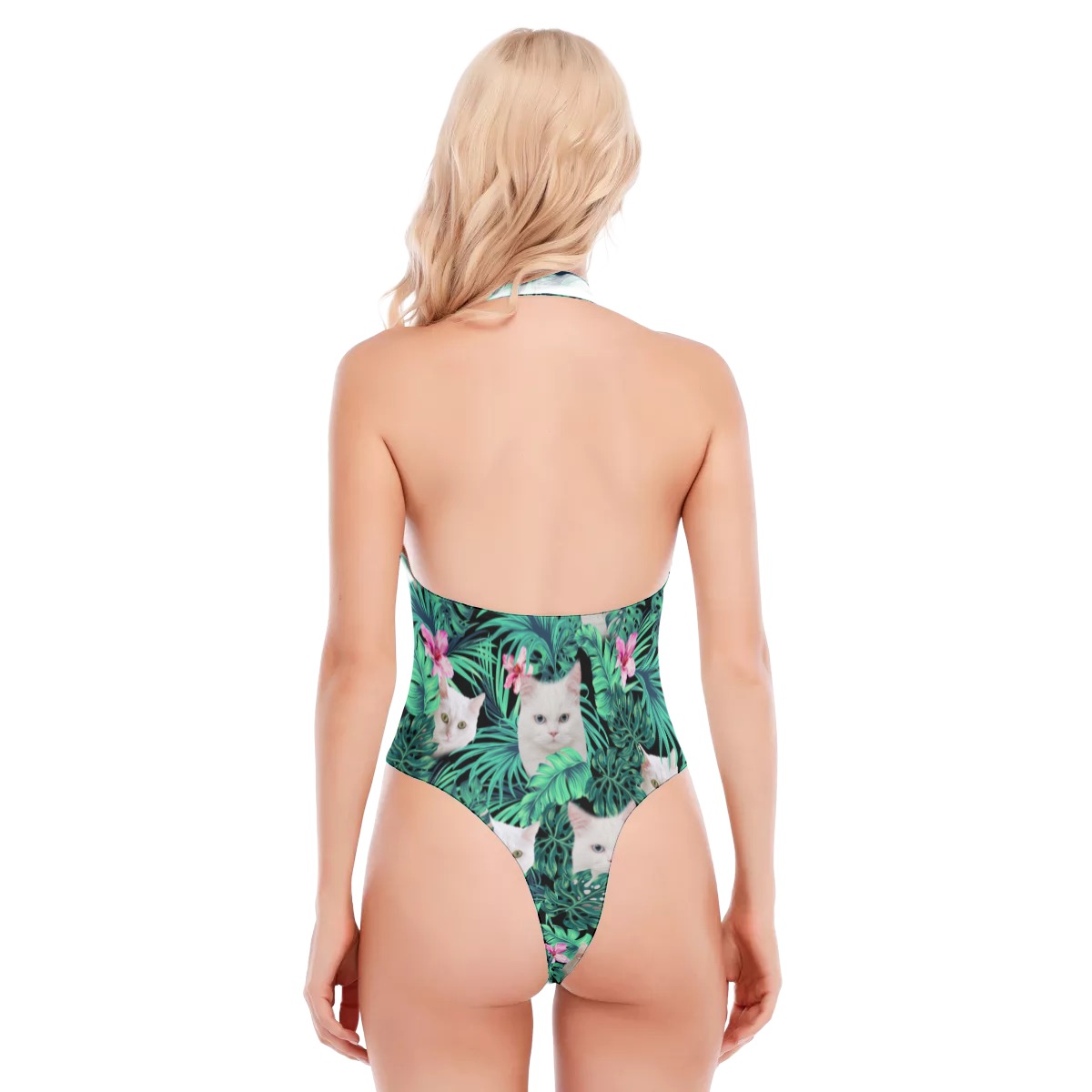 White Cat Women's Backless V-neck Skinny Bodysuit