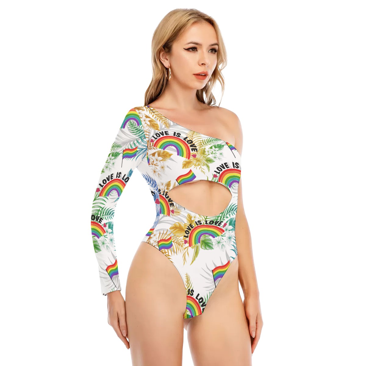 Pride Women's Long-sleeved Waist-cut Bodysuit With One-sleeve