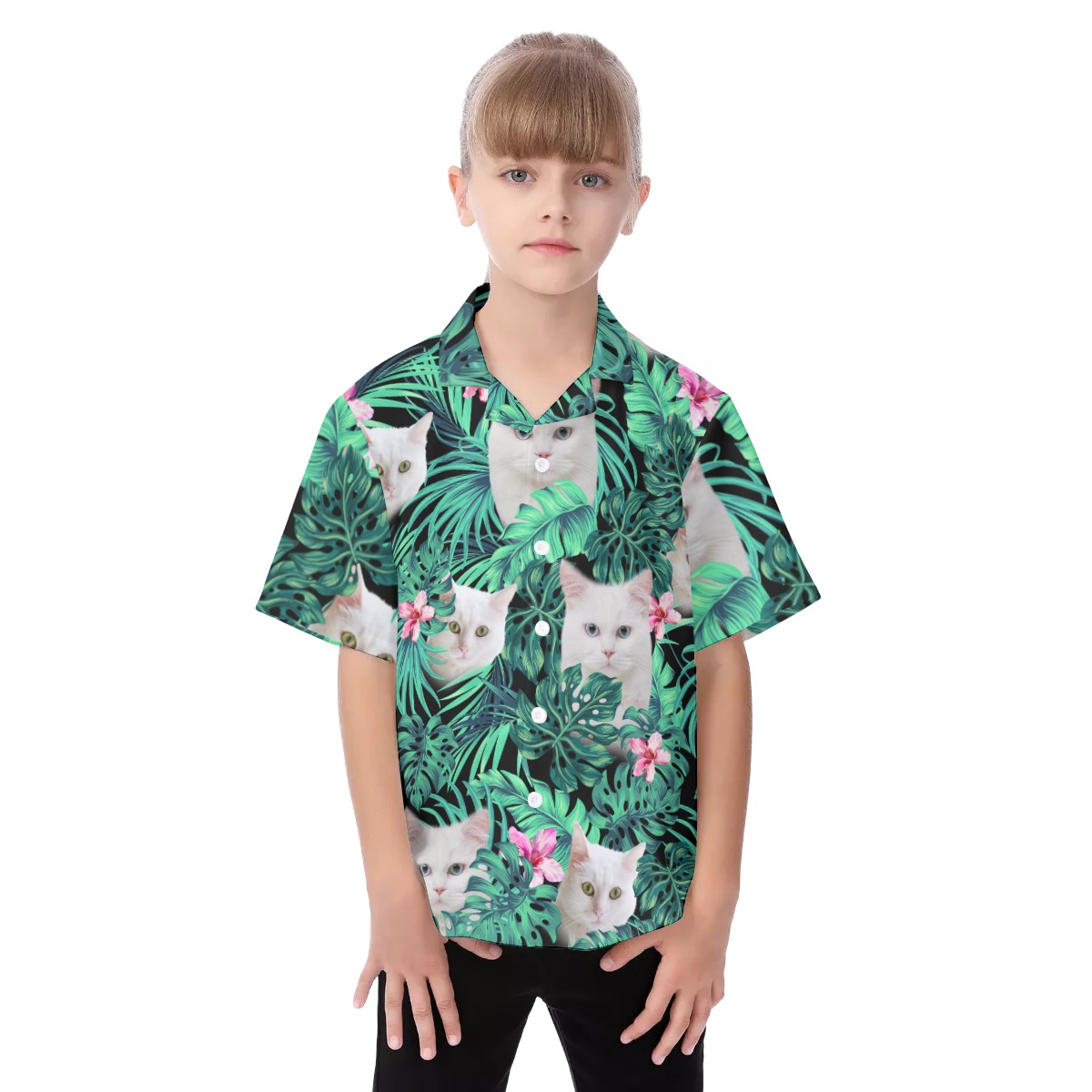 White Cat Kid's Hawaiian Vacation Shirt