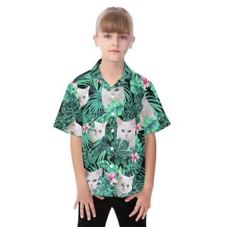 White Cat Kid's Hawaiian Vacation Shirt
