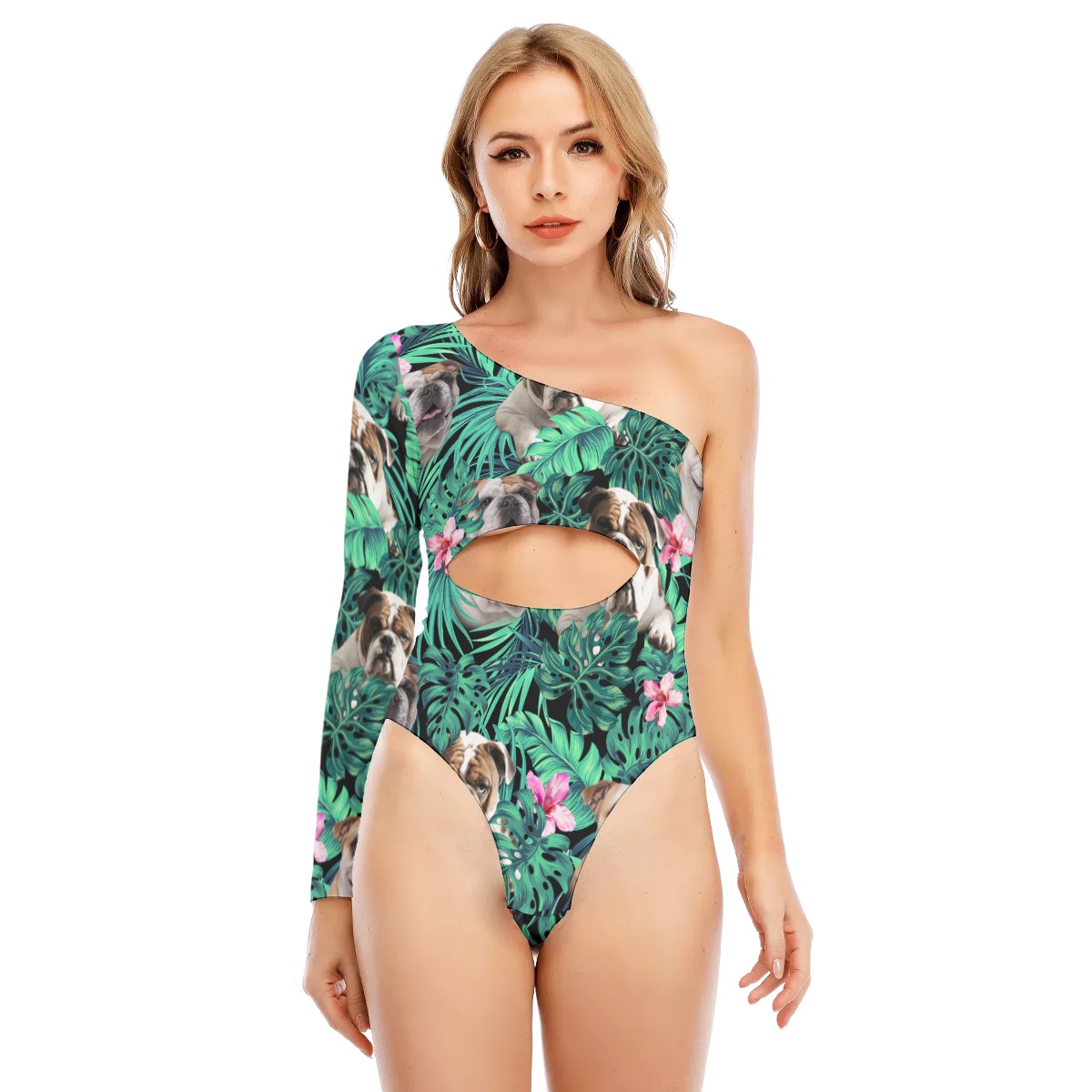 Bulldog Women's Long-sleeved Waist-cut Bodysuit With One-sleeve