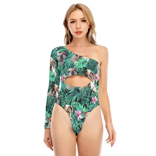 Bulldog Women's Long-sleeved Waist-cut Bodysuit With One-sleeve