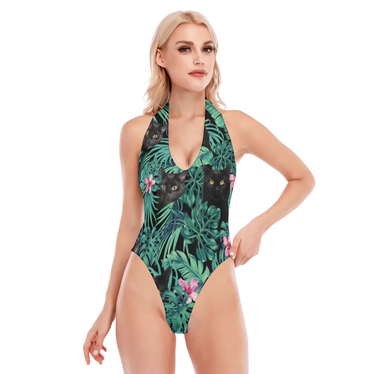 Black Cat Women's Backless V-neck Skinny Bodysuit