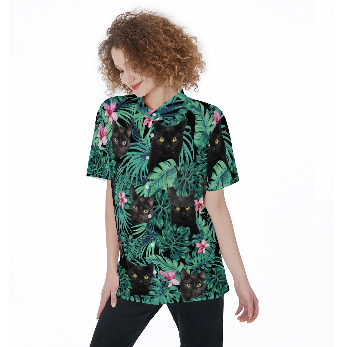 Black Cat Women's Hawaiian Shirt - variant image 1