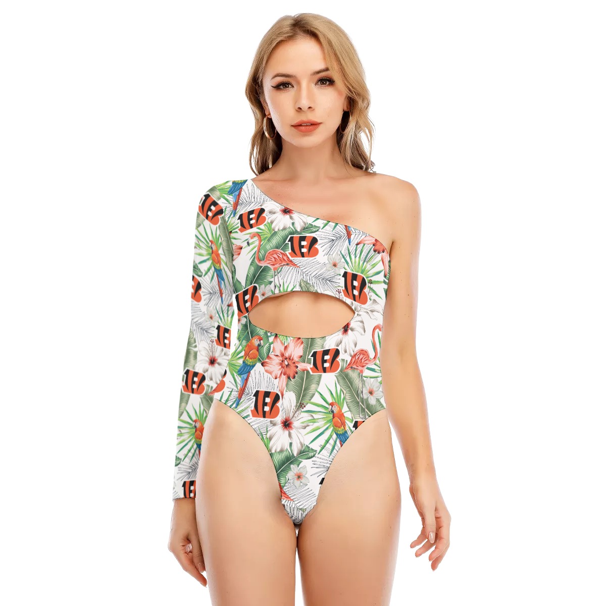 Bengals Women's Long-sleeved Waist-cut Swimsuit With One-sleeve - variant image 1