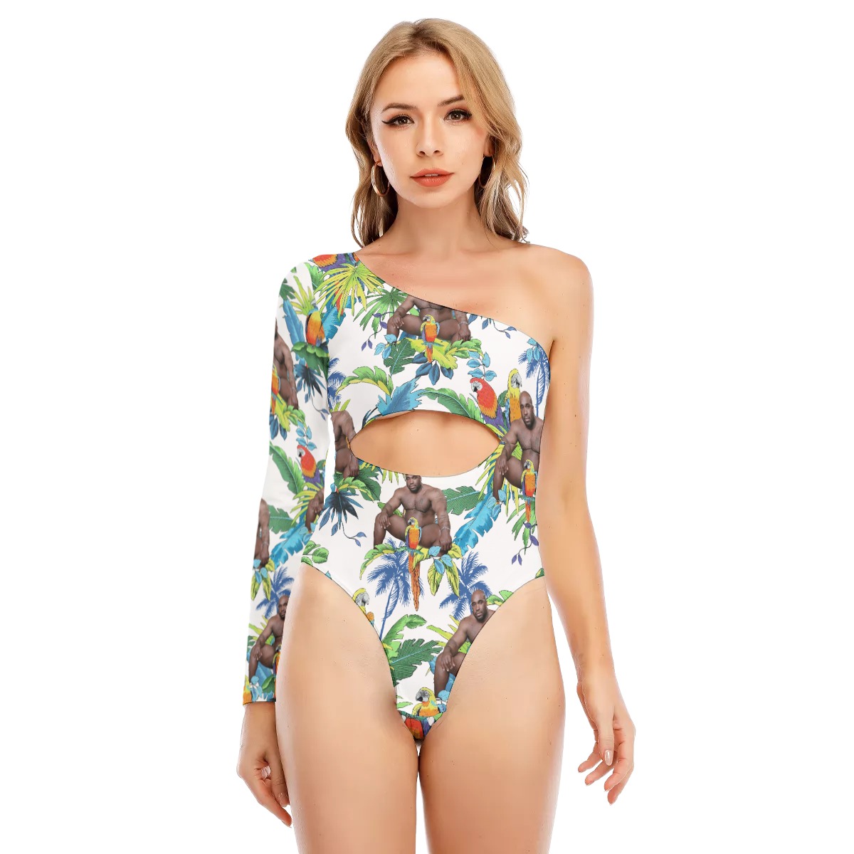 Funny Barry Wood Women's Long-sleeved Waist-cut Bodysuit With One-sleeve
