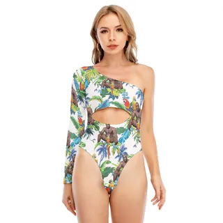 Funny Barry Wood Women's Long-sleeved Waist-cut Bodysuit With One-sleeve