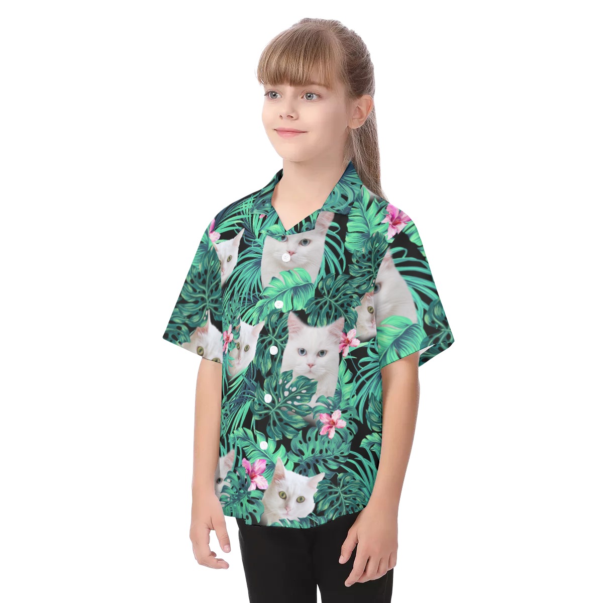 White Cat Kid's Hawaiian Vacation Shirt