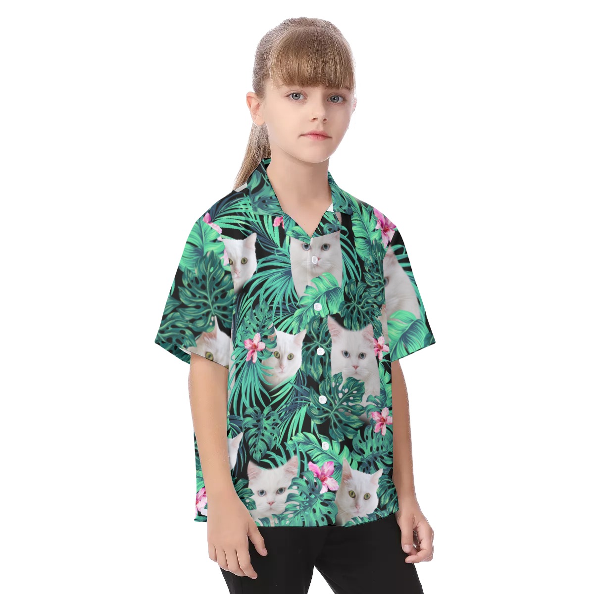 White Cat Kid's Hawaiian Vacation Shirt