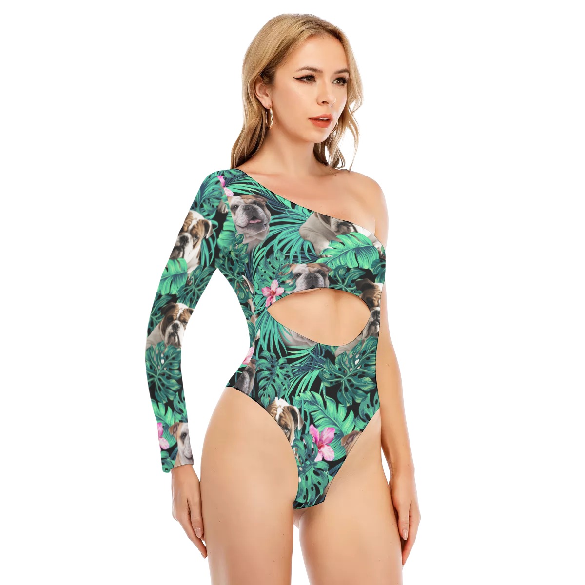 Bulldog Women's Long-sleeved Waist-cut Bodysuit With One-sleeve