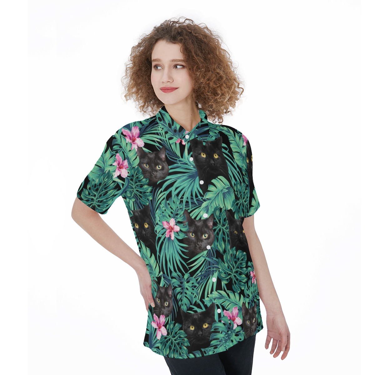 Black Cat Women's Hawaiian Shirt