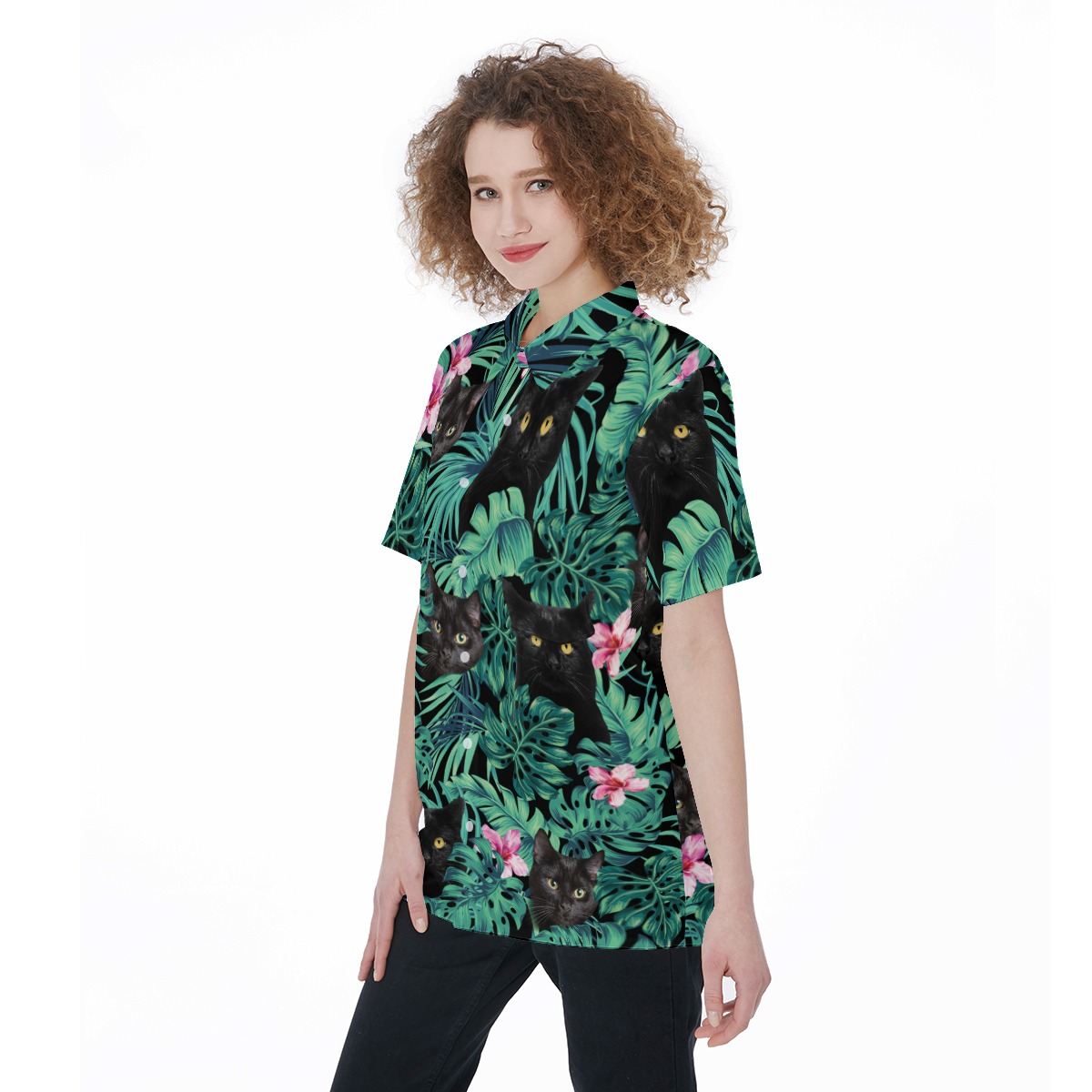 Black Cat Women's Hawaiian Shirt