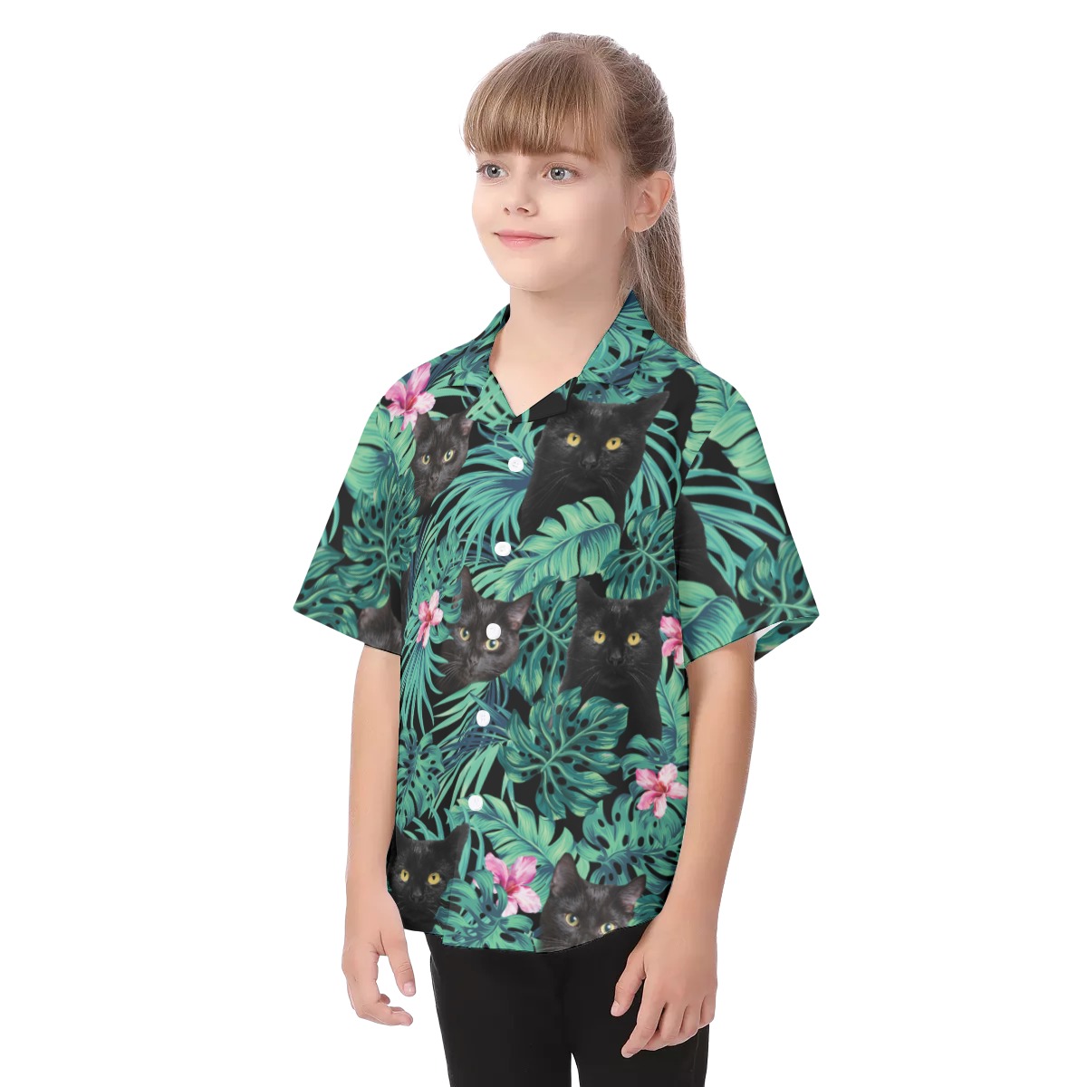 Black Cat Hawaiian Shirt For Kids