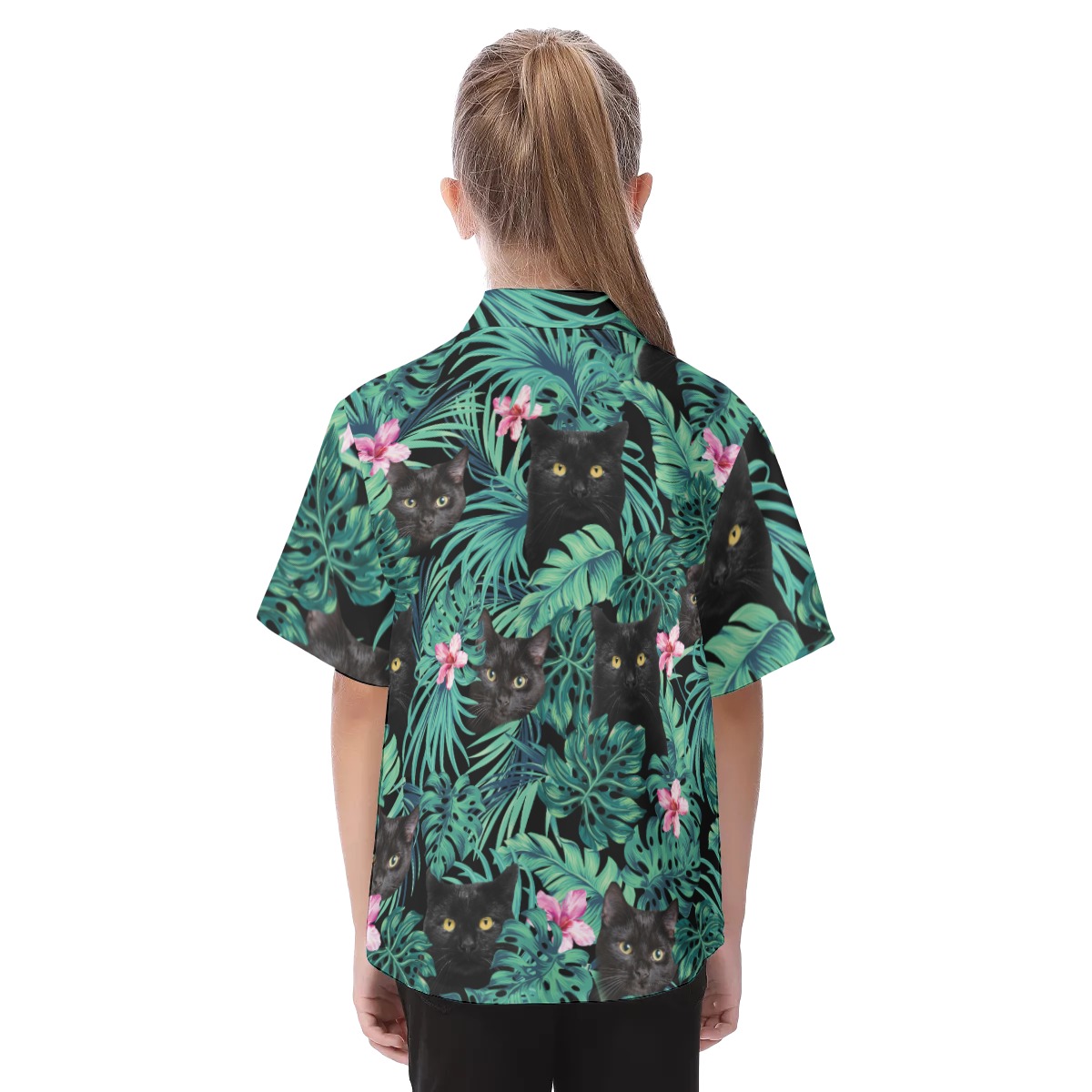 Black Cat Hawaiian Shirt For Kids