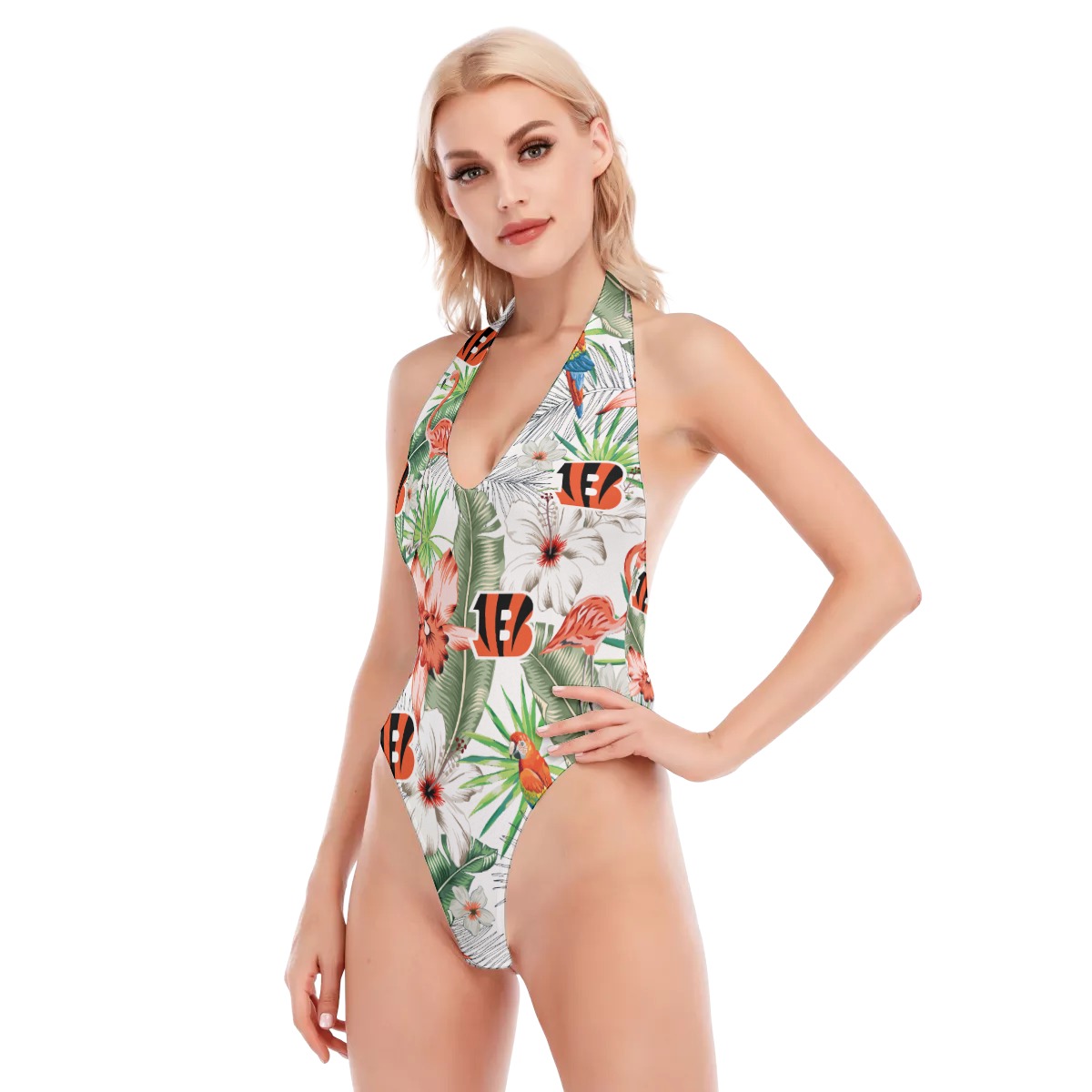 Bengals Women's Backless V-neck Skinny Swimsuit