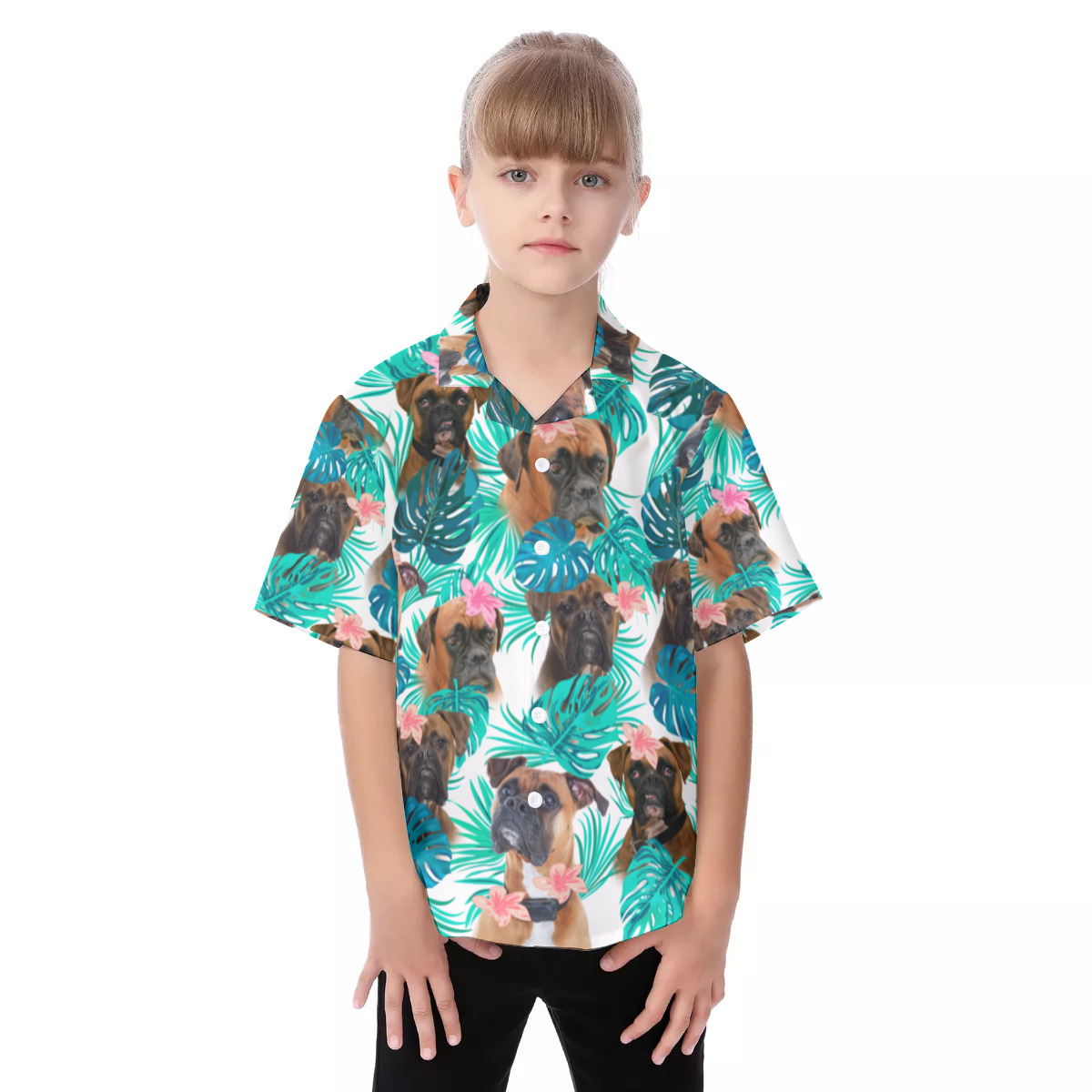 Boxer Kid's Hawaiian | Best Dog Pattern Hawaiian Shirt For Kid - variant image 1