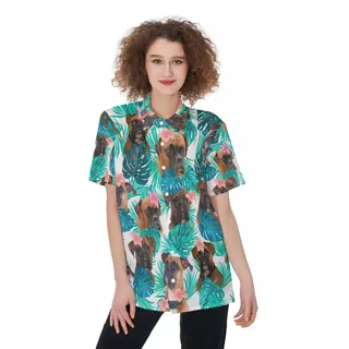Boxer Women's Hawaiian Shirt | Dog Hawaiian Shirt For Summer Party