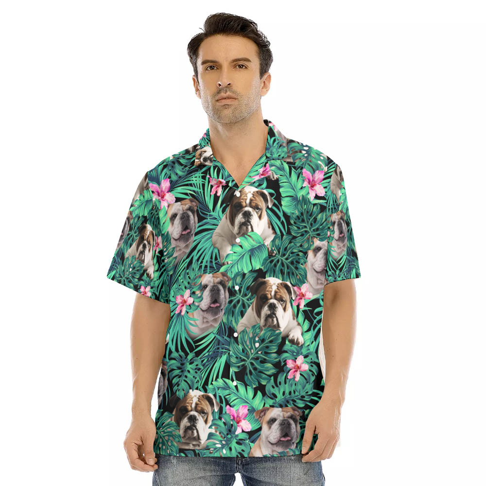 Bulldog Men's Hawaiian Shirt | Summer Vacation Hawaiian With Pet Shirt For Family - variant image 1