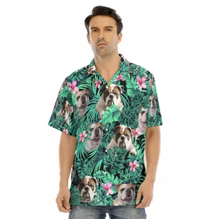 Bulldog Men's Hawaiian Shirt | Summer Vacation Hawaiian With Pet Shirt For Family