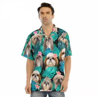 Shih Tzu Men's Hawaiian Shirt | Hawaiian Shirt Dogs | Best Summer Party Short Sleeve Shirt For Men