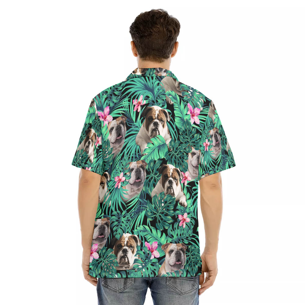 Bulldog Men's Hawaiian Shirt | Summer Vacation Hawaiian With Pet Shirt For Family