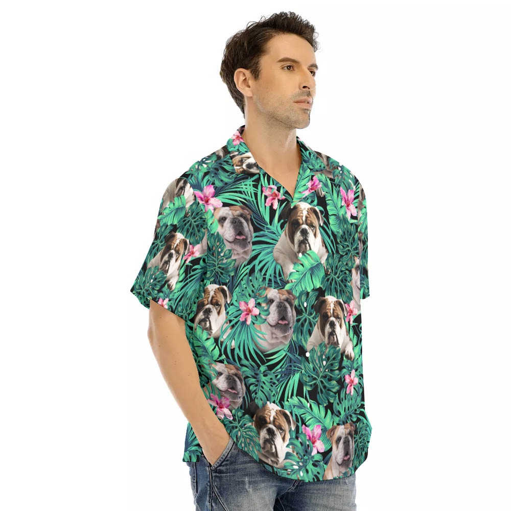 Bulldog Men's Hawaiian Shirt | Summer Vacation Hawaiian With Pet Shirt For Family